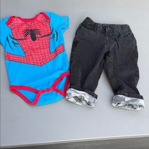 18m Spiderman marvel Blue Black Kids onsie and lines Lee black dungarees jeans